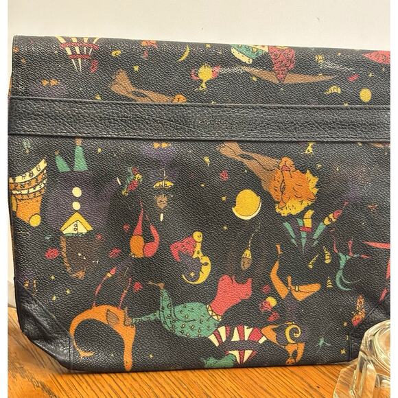 Vintage Piero Guidi Black Multi Magic Circus Envelope CLUTCH Leather Accents - Picture 5 of 9